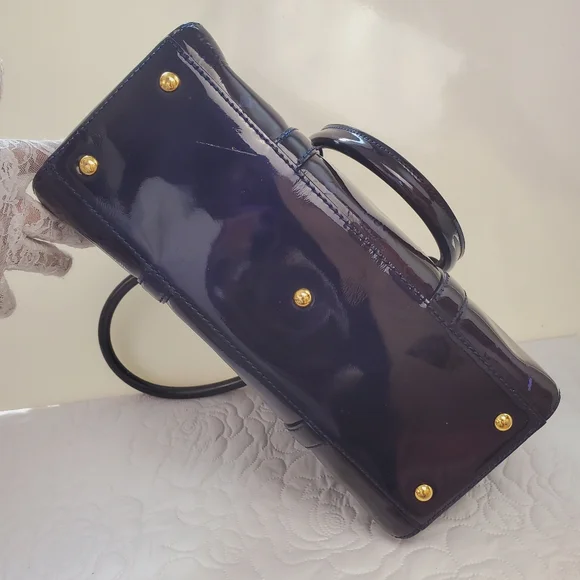 MCM Patent Embossed Satchel Crossbody Bag Ombre Brown Blue Purple - Picture 4 of 16